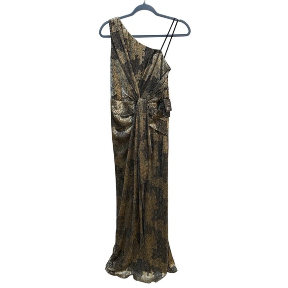 Adrianna Papell Dresses & Skirts - Adrianna Papell One Shoulder Metallic Gown Size 2 Gold Black Prom Gala MOB